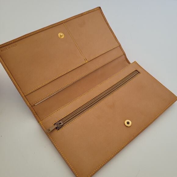 Hunting World Vintage Designer Tan Green Wallet Italian Retro Nylon Leather - Picture 3 of 11